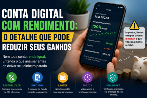 Conta digital com rendimento: o detalhe que pode reduzir seus ganhos