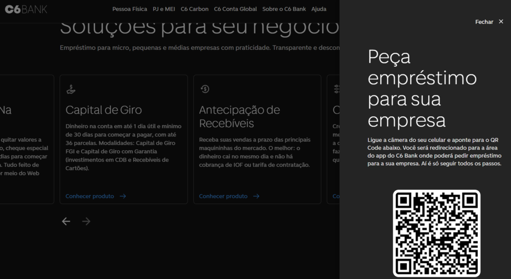 captura de tela c6 banco de giro