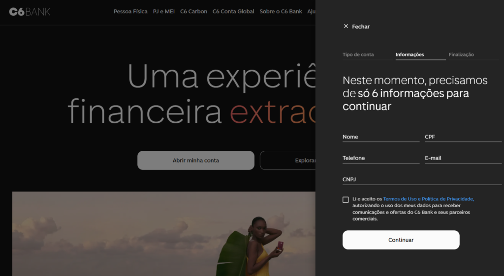 print para abrir conta ocm o c6 mei